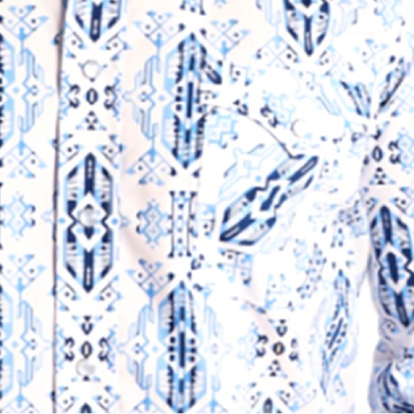 NWOT Rough Stock PANHANDLE Aztec🔹Two Tone Blue Pearl Snap Mens Shirt SZ S - Picture 5 of 7